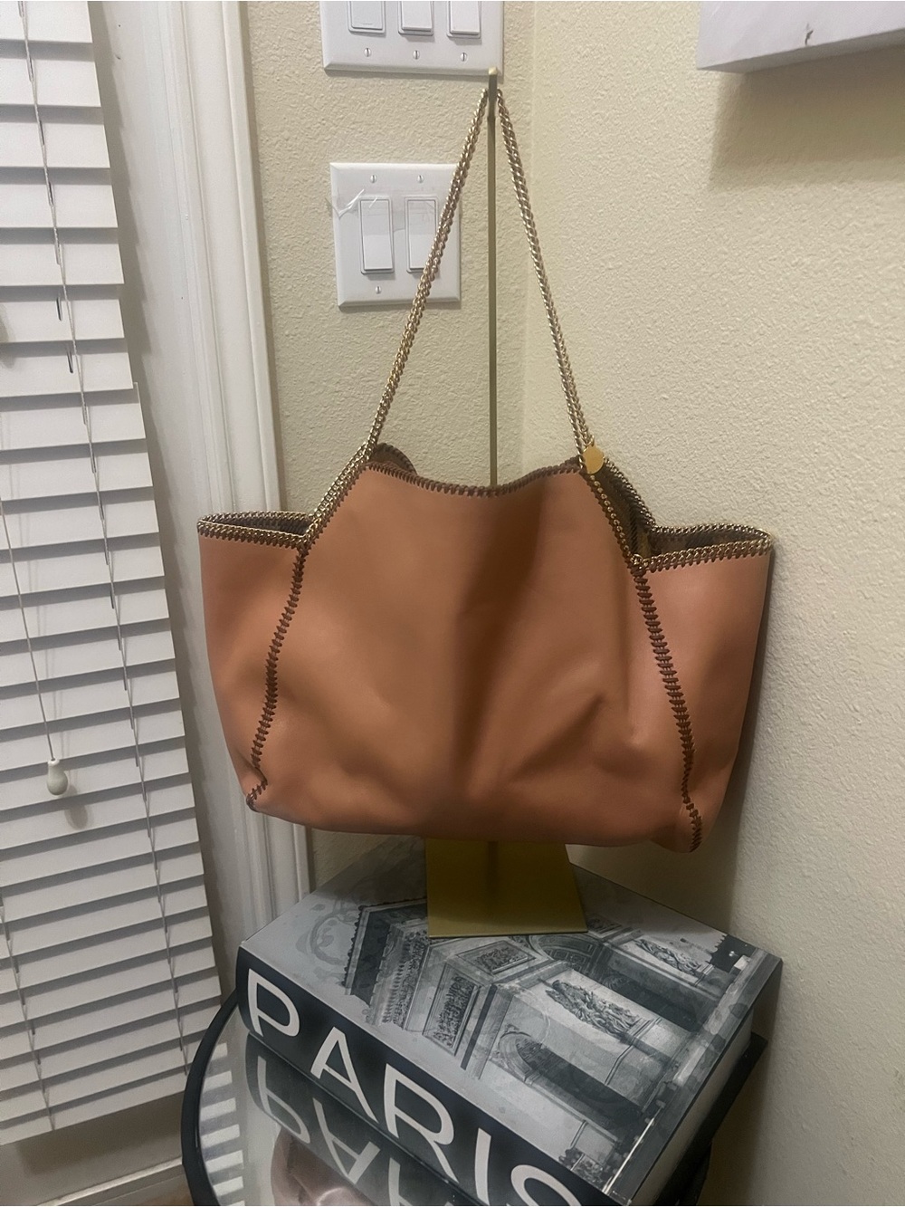 Stella McCartney Tan Faux-Leather Tote with Gold Chain Trim